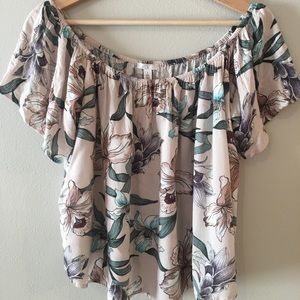 Off the Shoulder Flower Print Top